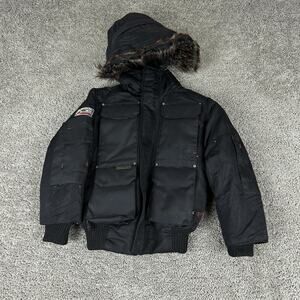 J Whistler Jacket Boys 4 Black Hooded Parka Faux Fur Trim Puffer Winter Coat